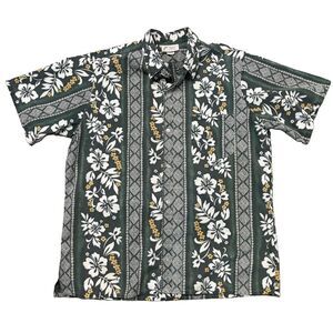 Vintage Malihini Hawaiian Shirt Size 2XL Tiki Floral Grey